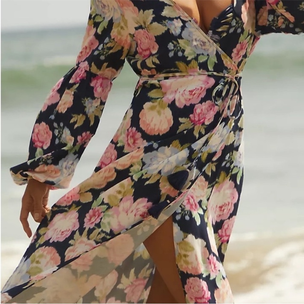 Maaji X Anthropologie Floral Sustainable Aubree Kimono Wrap Maxi Dress Cover Up - Picture 7 of 14